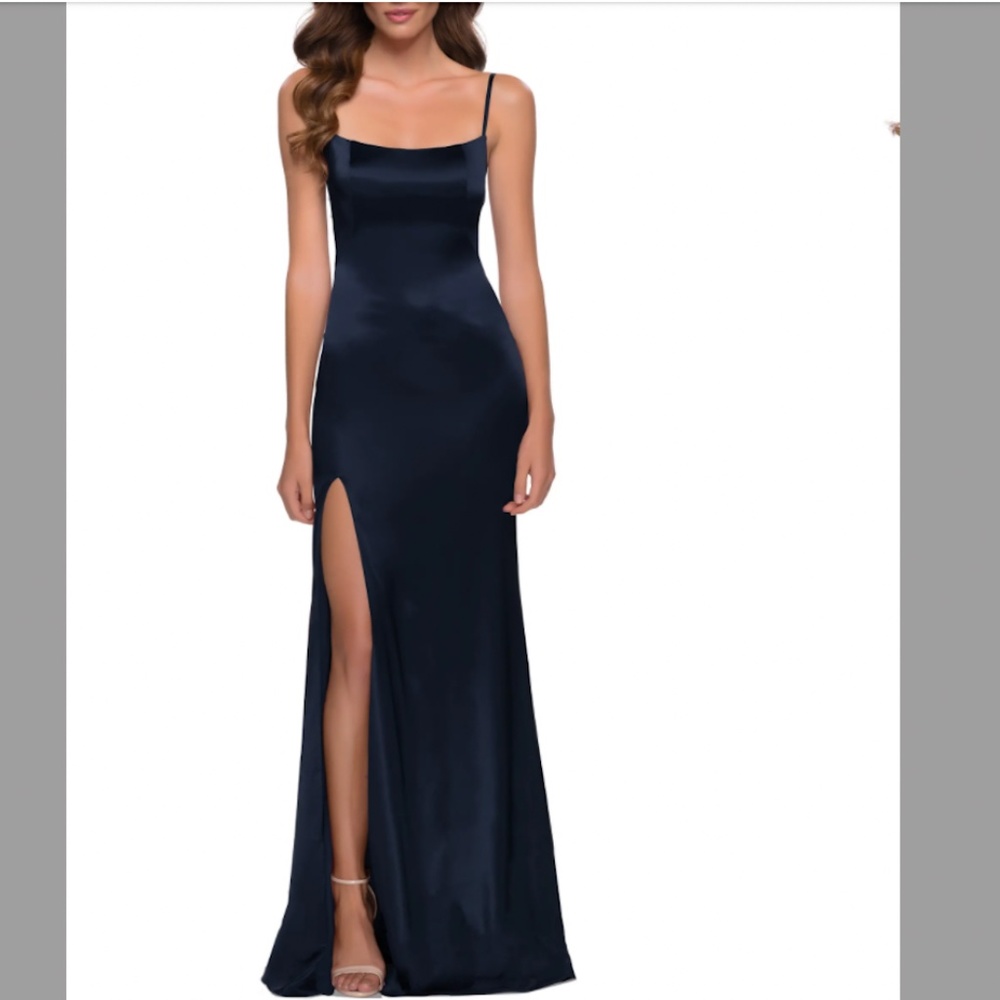 Side Slit Stretch Satin Gown LA FEMME NWT